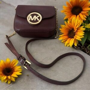 Michael Kors Fulton Small Merlot  Crossbody Bag W/Gold Accents NWT